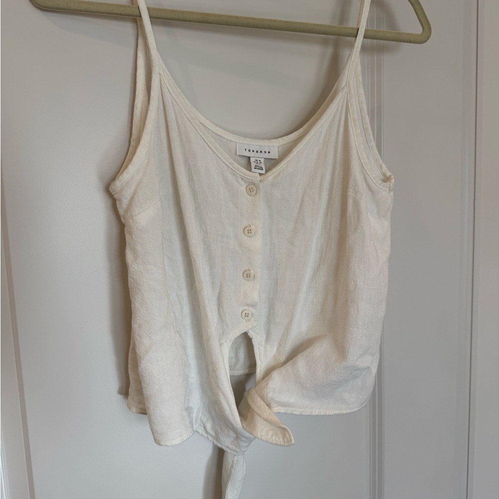Topshop Cream Button-Front Tie-Hem Cami
